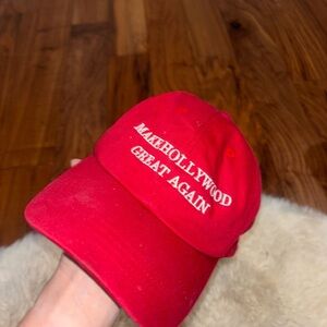 “Make Hollywood Great Again” Red Baseball Cap w White Embroidery